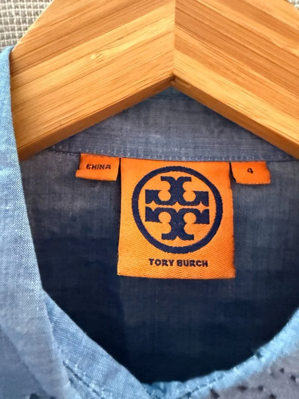 Tory Burch Chambray Button-Front Shirt – Blue – Size 4